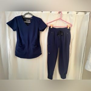 Grey’s Anatomy Stretch navy scrub set xsmall petite